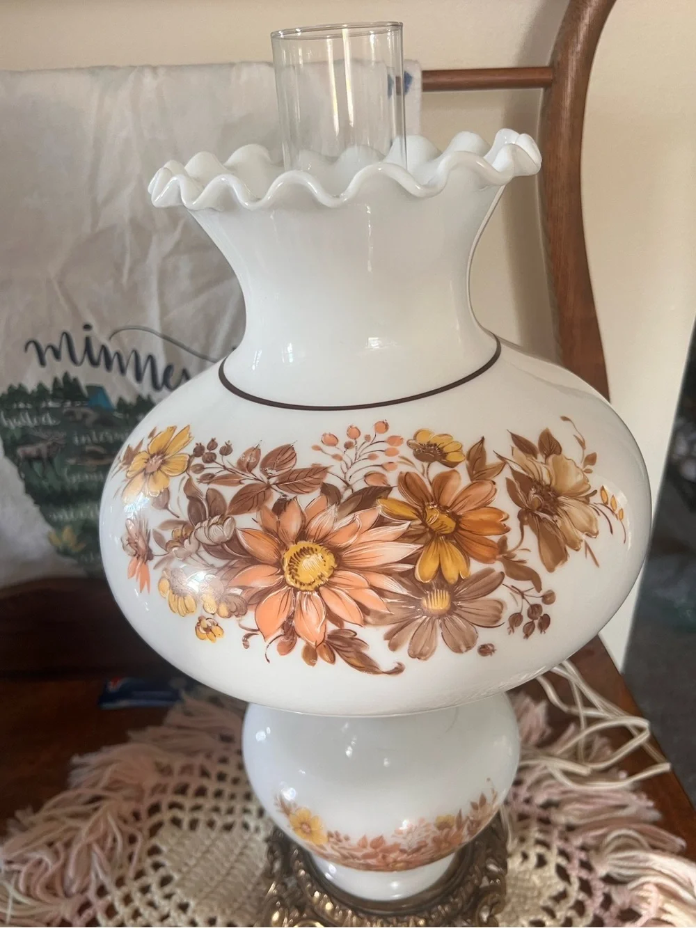 Vintage Hurricane Portable Lamp. Milk Glass